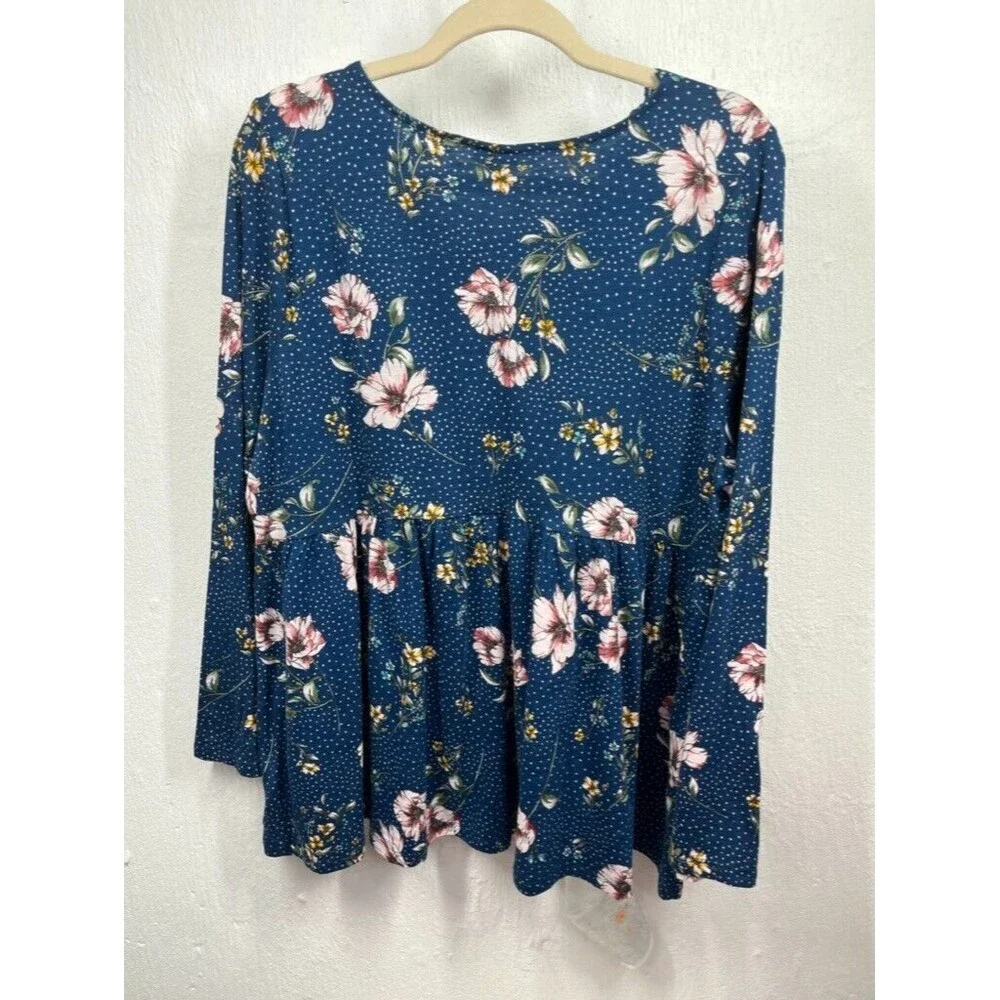 TORRID WOMENS 2X FLORAL PRINT LACE NECKLINE WAIST LONG SLEEVE TOP NEW